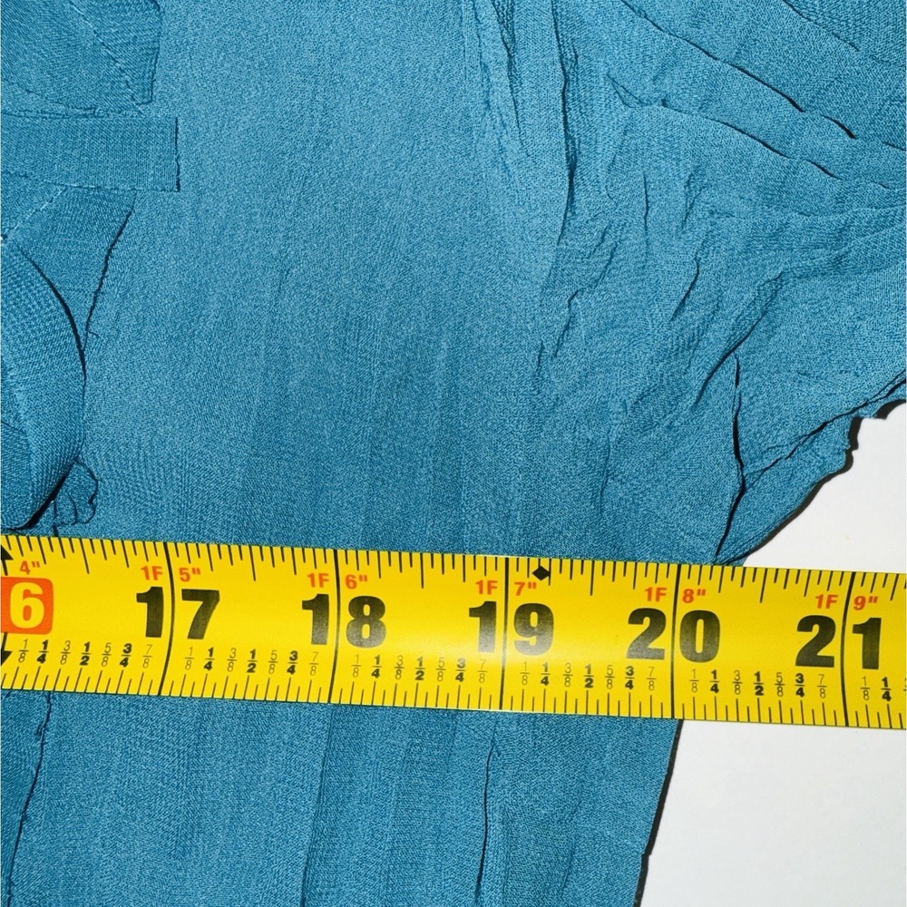 Notations Teal Ruffle Blouse M Sheer Crinkle Texture Bell Sleeve Y2K Fairycore - Picture 3 of 9